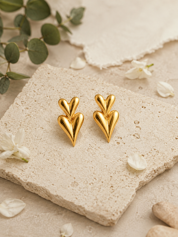 Twin Heart 18K Gold Plated Earrings