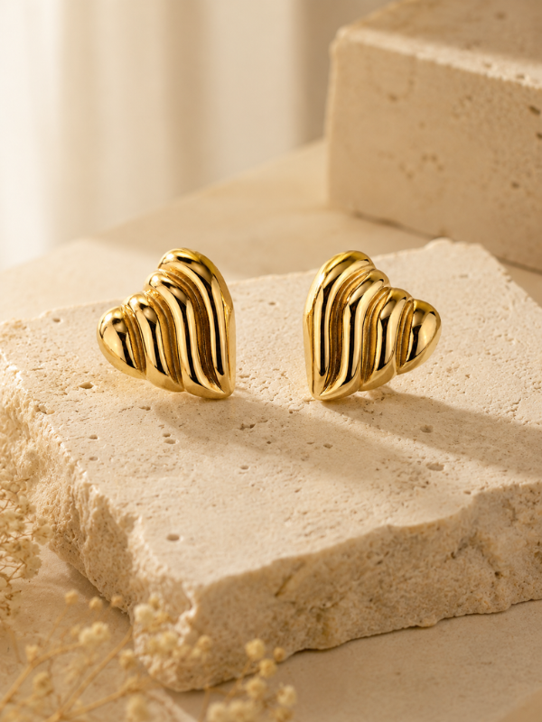Sculpted Heart 18K Gold Plated Earrings