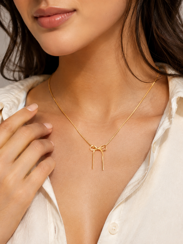 Ribbon Bow 18K Gold Plated Necklace
