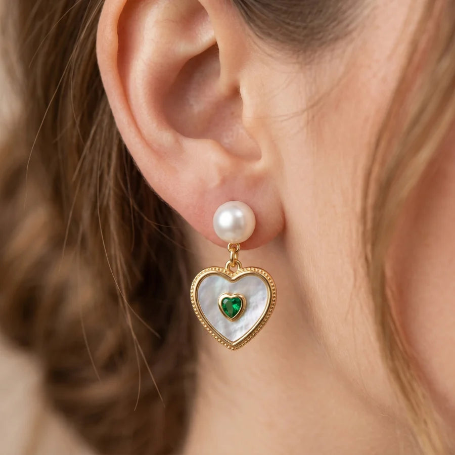 Pearl and Heart Earrings