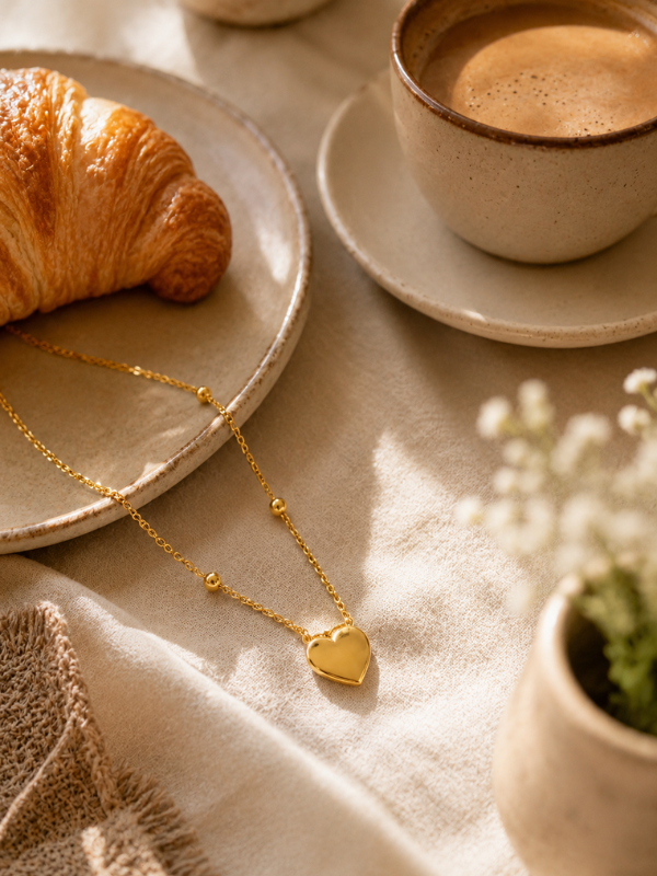 Beaded Heart 18K Gold Plated Necklace