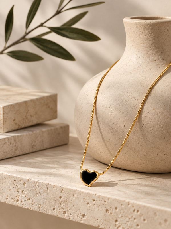 Noir Heart 18K Gold Plated Necklace
