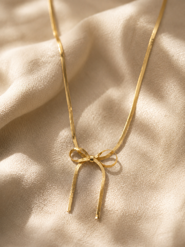 Ribbon Bow 18K Gold Plated Necklace