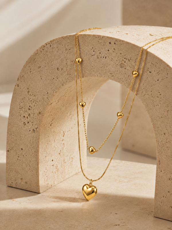 Twin Heart 18K Gold Plated Necklace