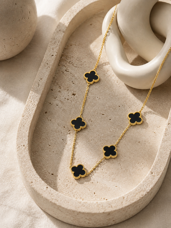 Black Lucky Clover 18K Gold Plated Necklace