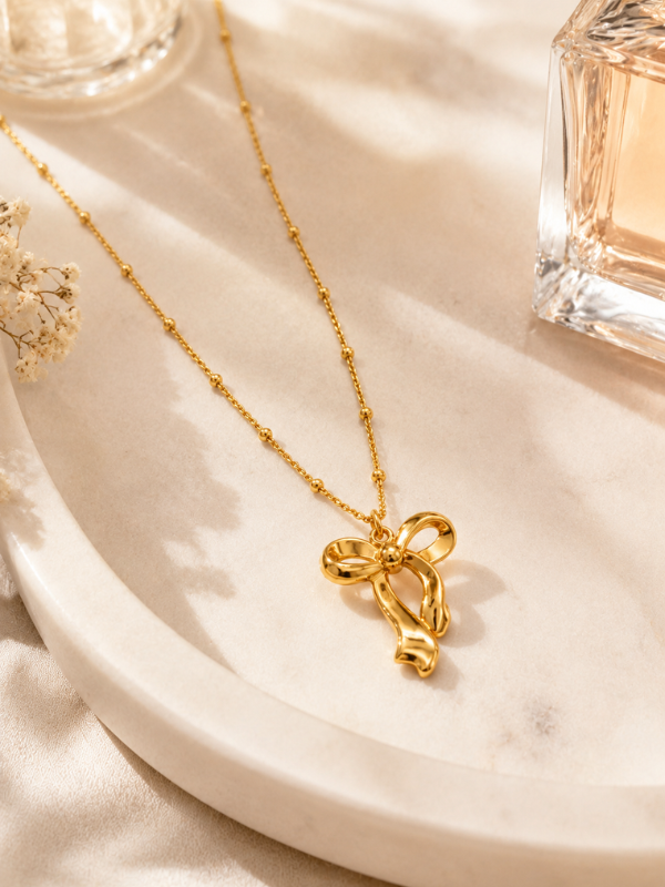 Ribbon Bow 18K Gold Plated Necklace