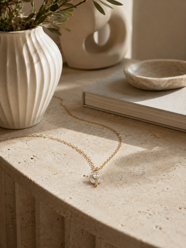 Little Tulip Diamond  Pendant 18K Gold Plated Nacklace