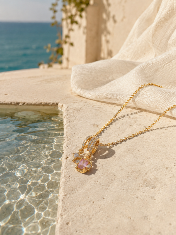Pink Crystal Star Charm 18K Gold Plated Nacklace