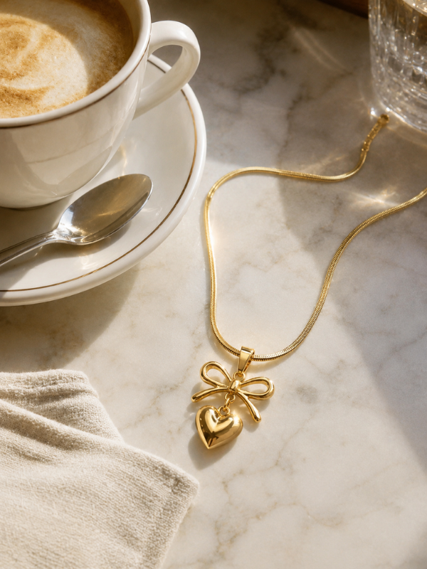 Bow Heart 18K Gold Plated Necklace