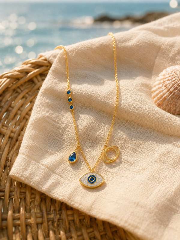 Evil Eye Charm 18K Gold Plated Necklace