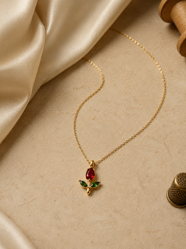 Gold-Tone Rose Tulip Pendant Necklace