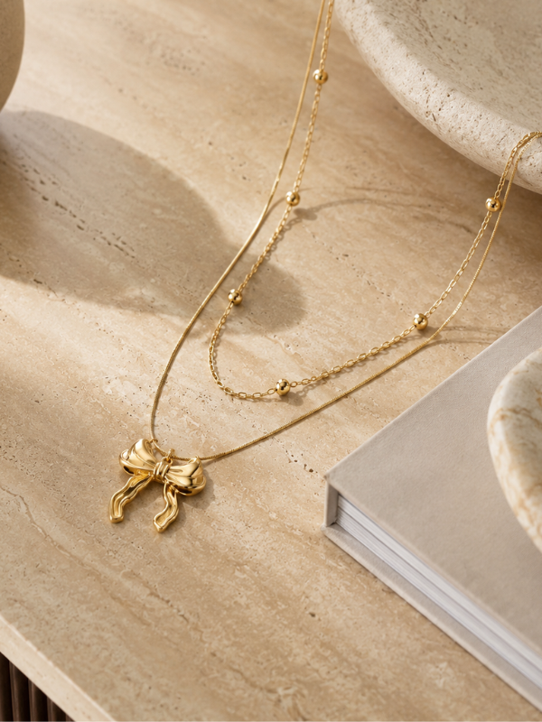 Layered Bow 18K Gold Plated Necklace