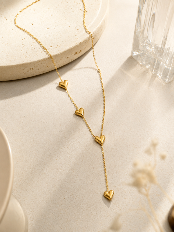 Cascading Hearts 18K Gold Plated Necklace