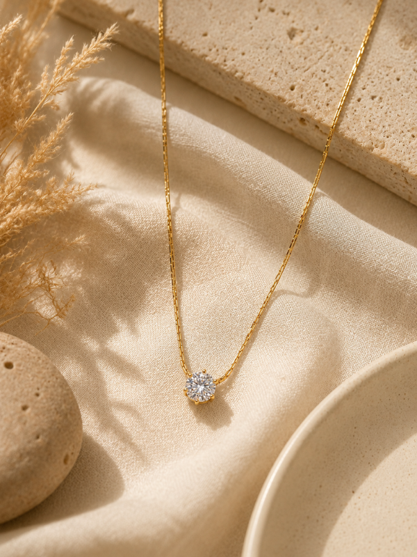 Solitaire Crystal 18K Gold Plated Necklace