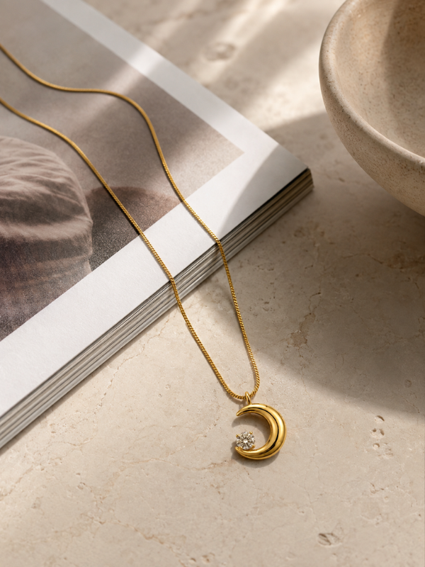 Crescent Moon 18K Gold Plated Necklace