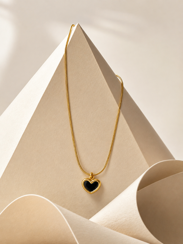 Black Heart 18K Gold Plated Necklace