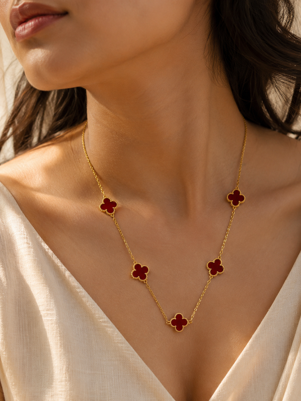 Red Lucky Clover 18K Gold Plated Necklace