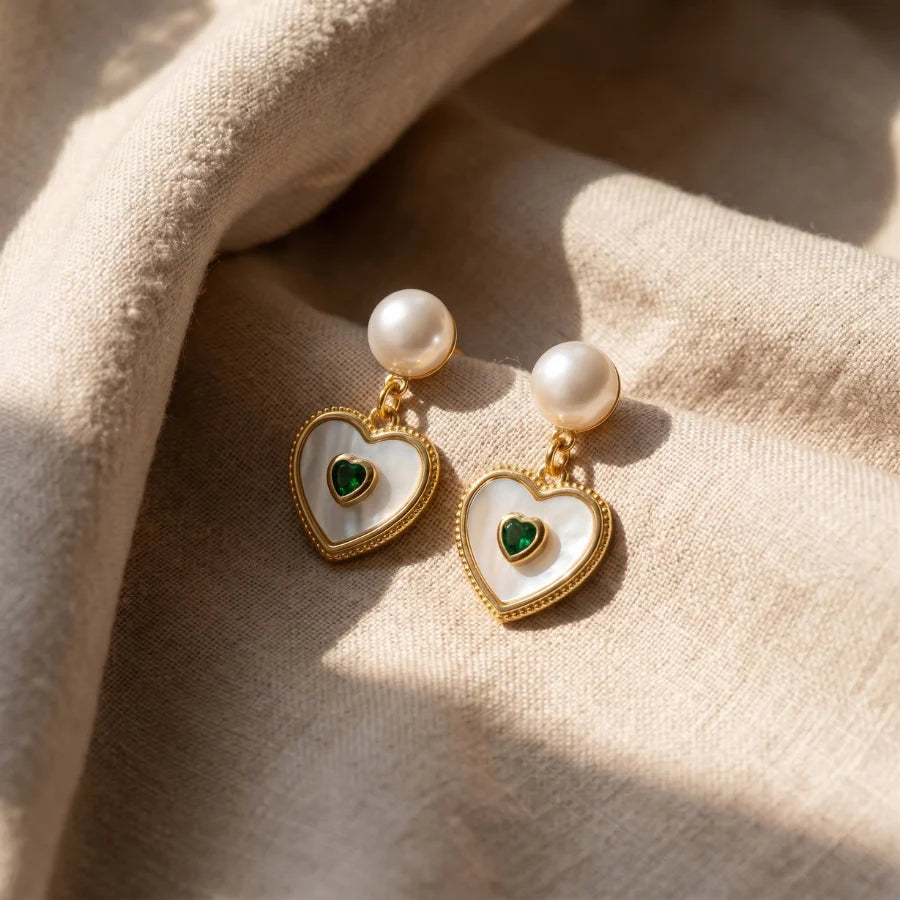 Pearl and Heart Earrings